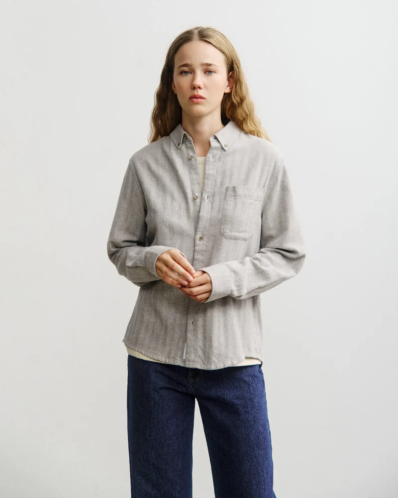 Graues Hemd Herringbone Button Down aus Bio-Baumwolle von Rotholz