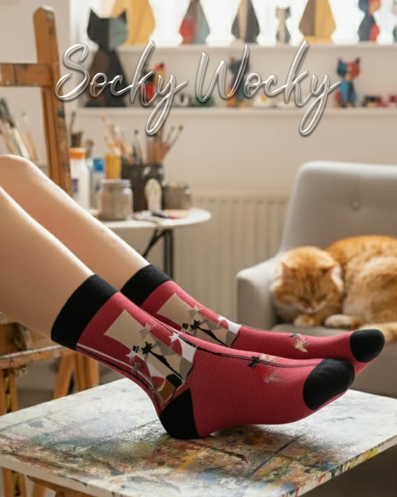 Cubic Cat Socks Geometric Animal Edition