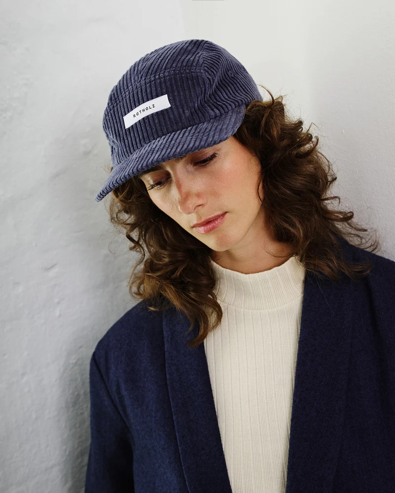 Blaue Cap Cord 5-Panel aus Bio-Baumwolle von Rotholz