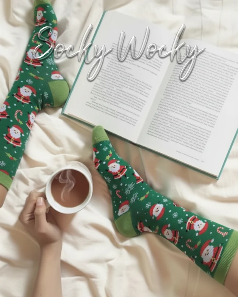 Christmas Santa Claus Green Socks Classic Christmas Character Series
