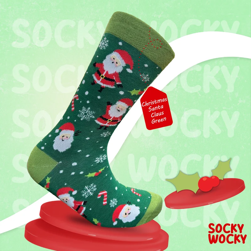 Christmas Santa Claus Green Socks Classic Christmas Character Series