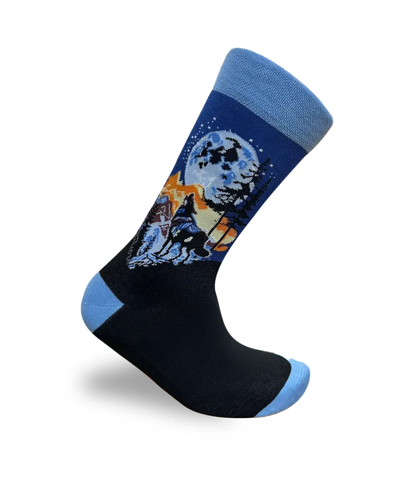 Wolf Blue Socks Night Animal Series