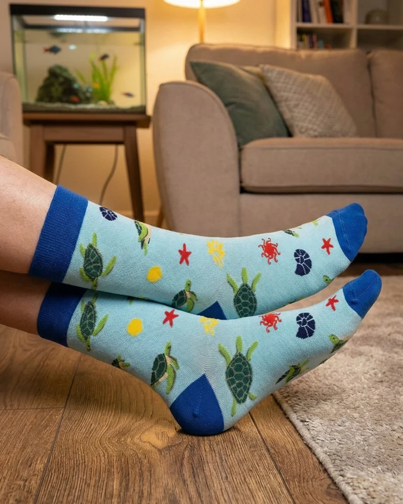 Water Turtle Blue Socks Ocean Nature Edition