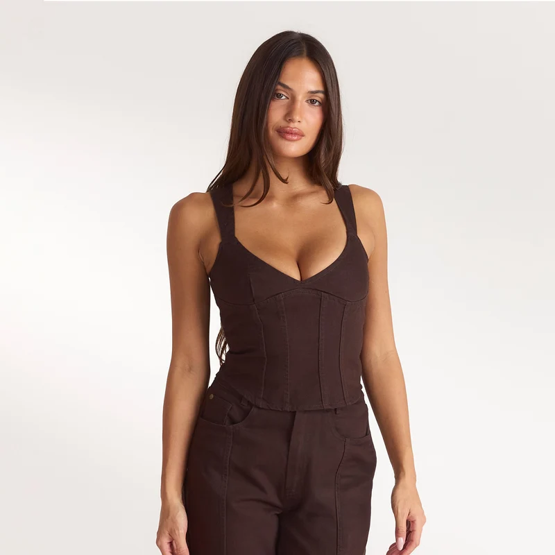 Denim Korsett-Top - Schokolade