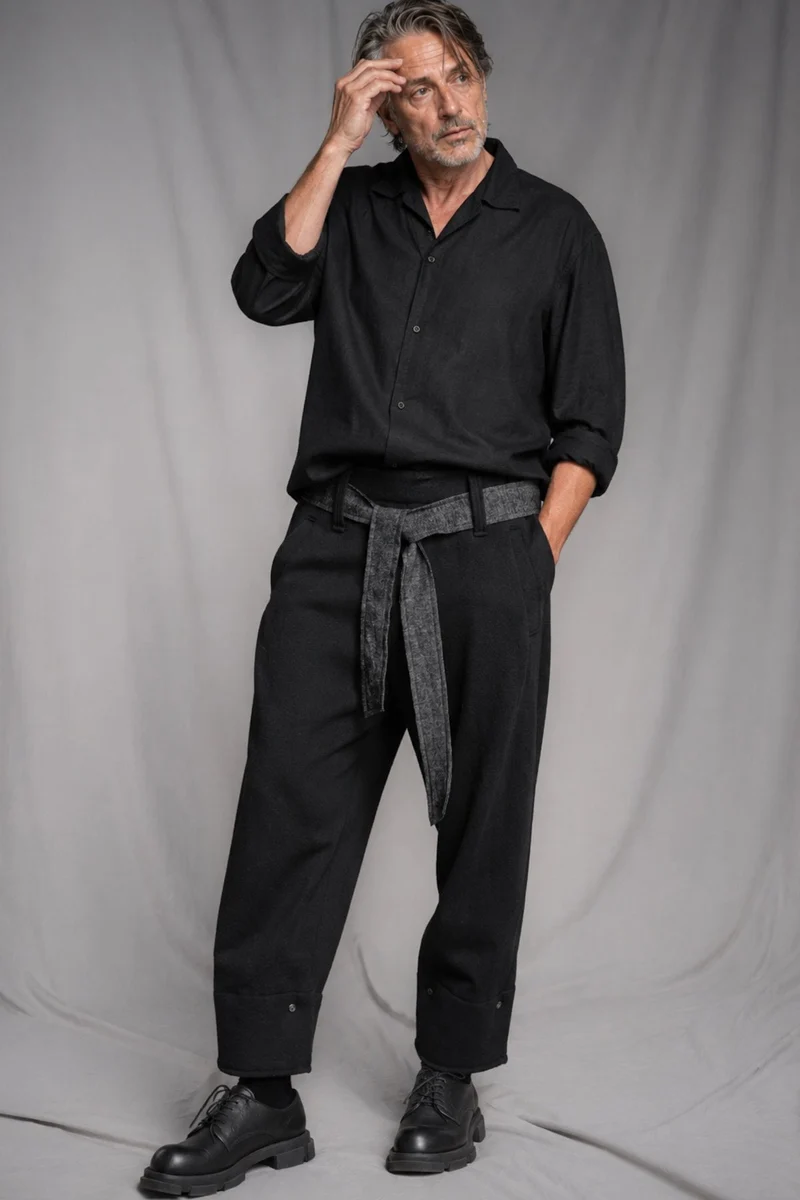 eigensinnig wien | Zephyr | Unkonventionelle schwarze Hakama-Hose aus Wolle