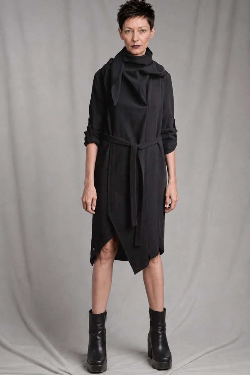 eigensinnig wien | Ivraie | Extravagantes schwarzes Avantgarde-Kleid mit Schal