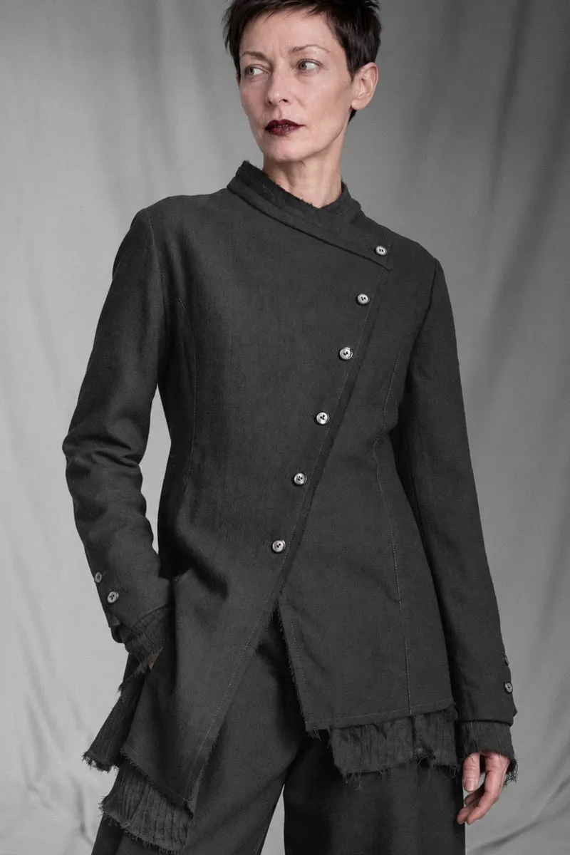 eigensinnig wien | CamFra | Avantgardistischer schwarzer Designer-Hosenanzug für Damen aus italienischer Wolle