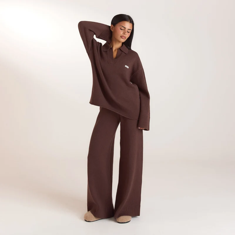 Strickhose mit weitem Bein - Schokolade
