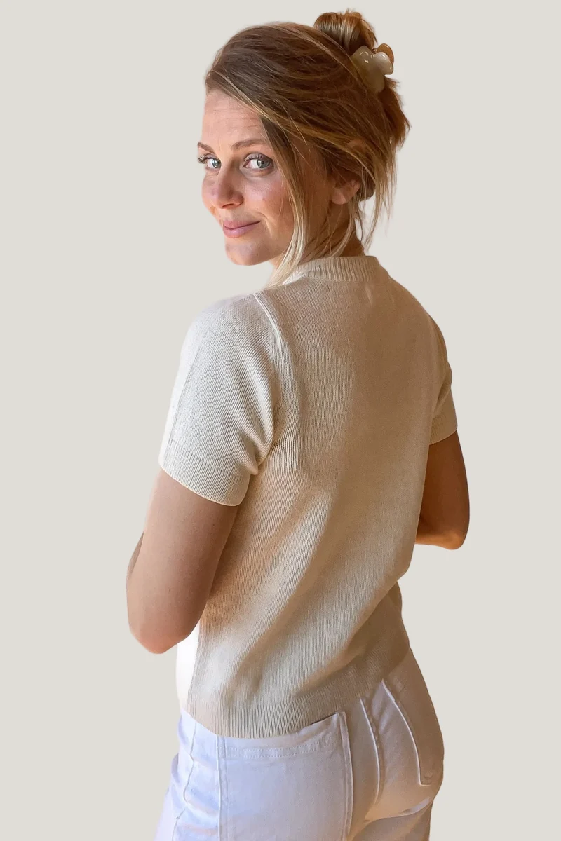 Ecru T-Shirt Vera aus Bio-Baumwolle & recyceltem Kaschmir von Pura Clothing