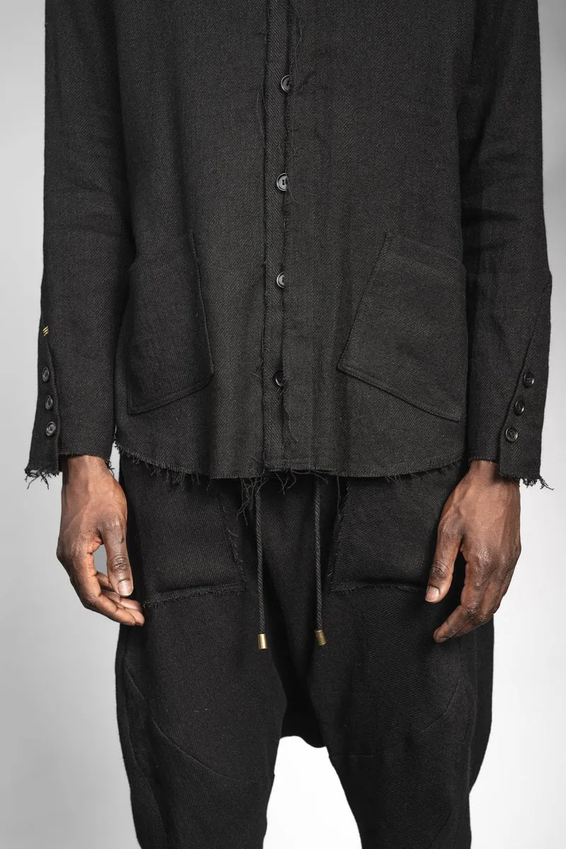 eigensinnig wien | Thoreau | Außergewöhnliches, schwarzes Designer Overshirt aus Wolle-Leinen-Mix
