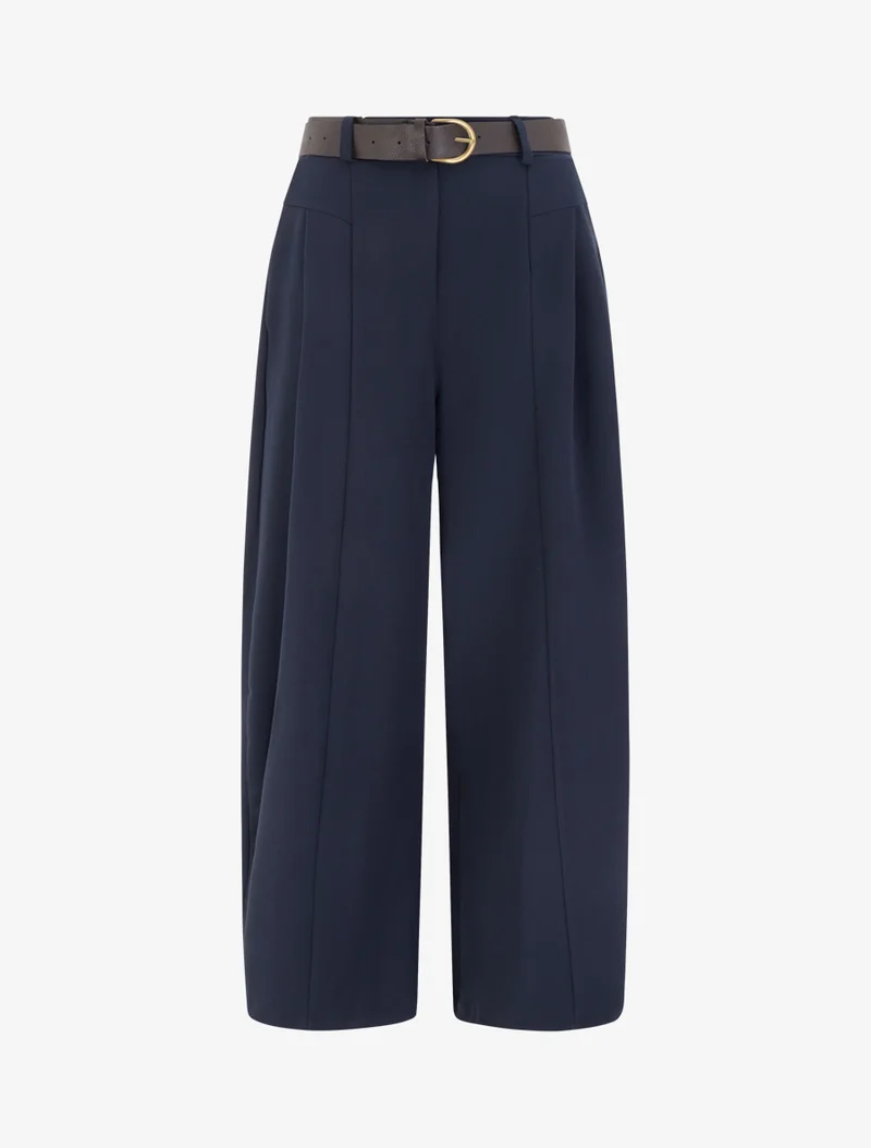 Weit geschnittene Hose mit hoher Taille - Marine