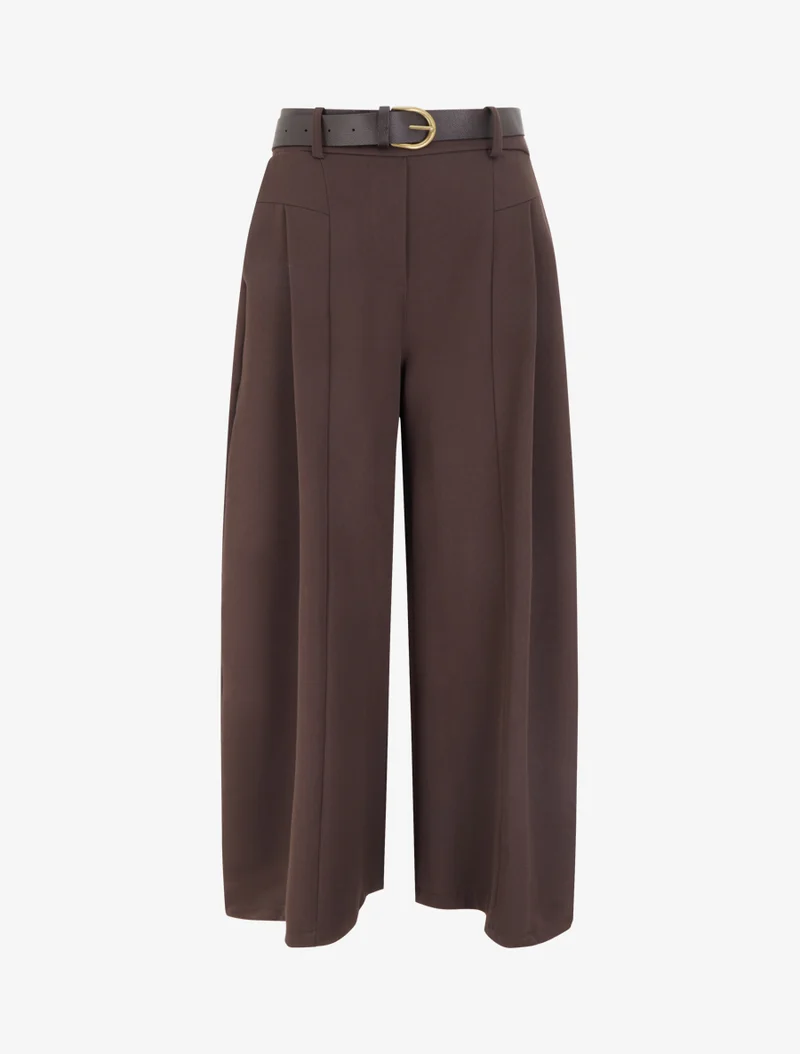 Weit geschnittene Hose mit hoher Taille - Schokolade