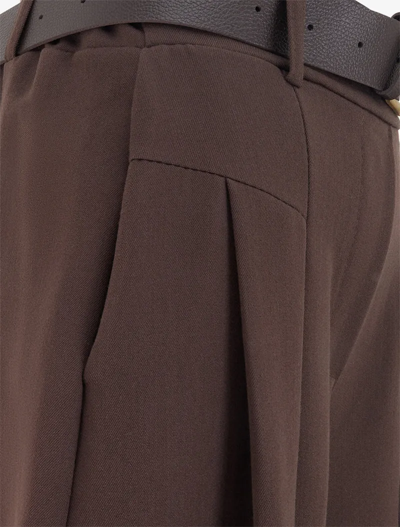 Weit geschnittene Hose mit hoher Taille - Schokolade