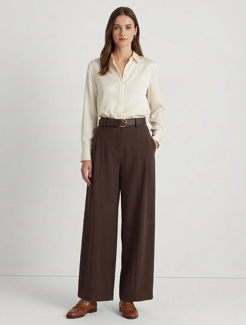 Weit geschnittene Hose mit hoher Taille - Schokolade