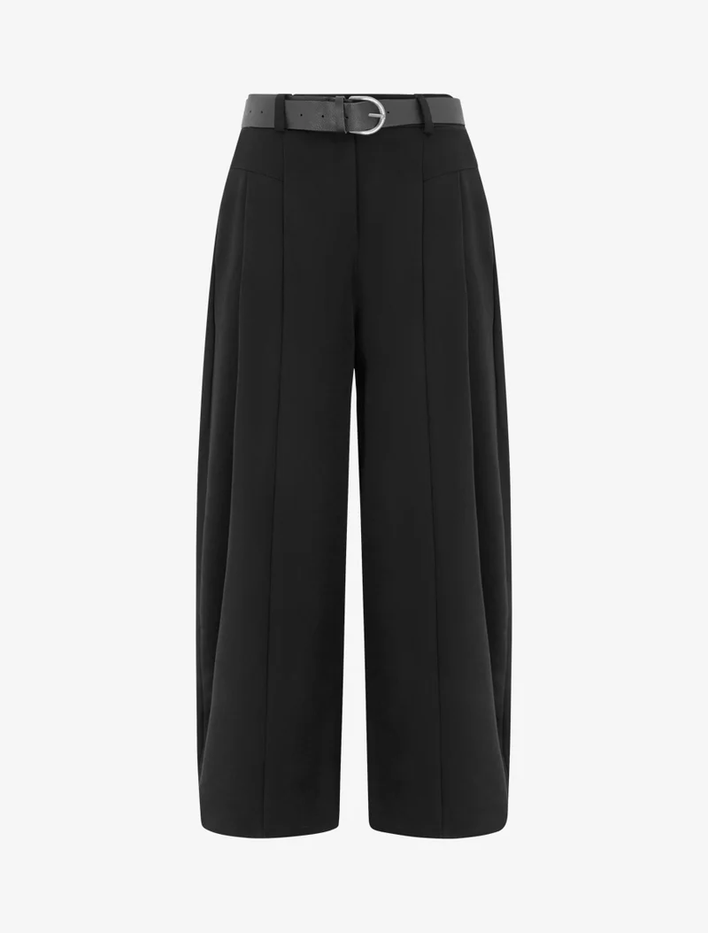 Weit geschnittene Hose mit hoher Taille - Schwarz