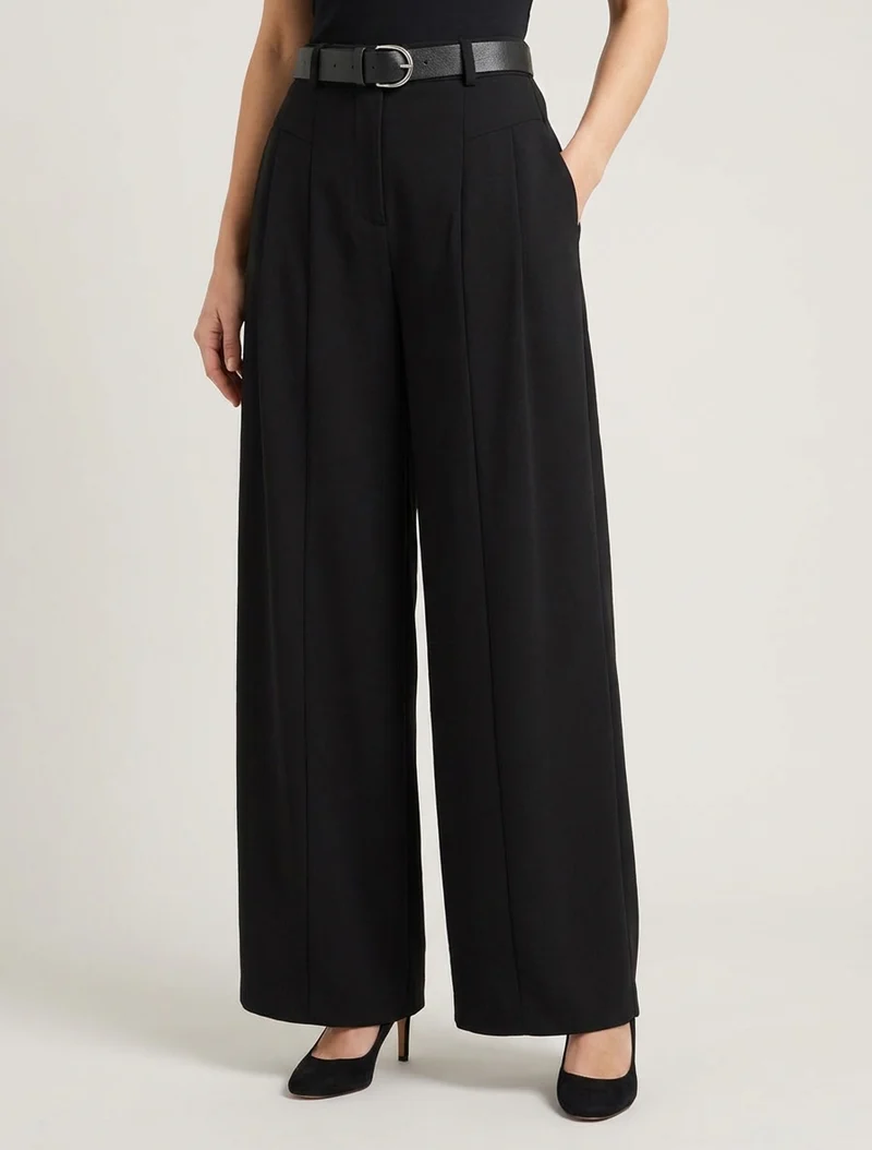 Weit geschnittene Hose mit hoher Taille - Schwarz