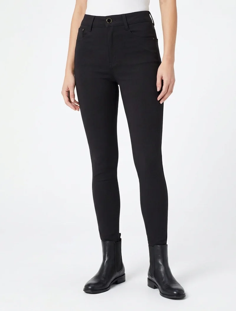 Hoch taillierte einfarbige Skinny-Hose - Schwarz