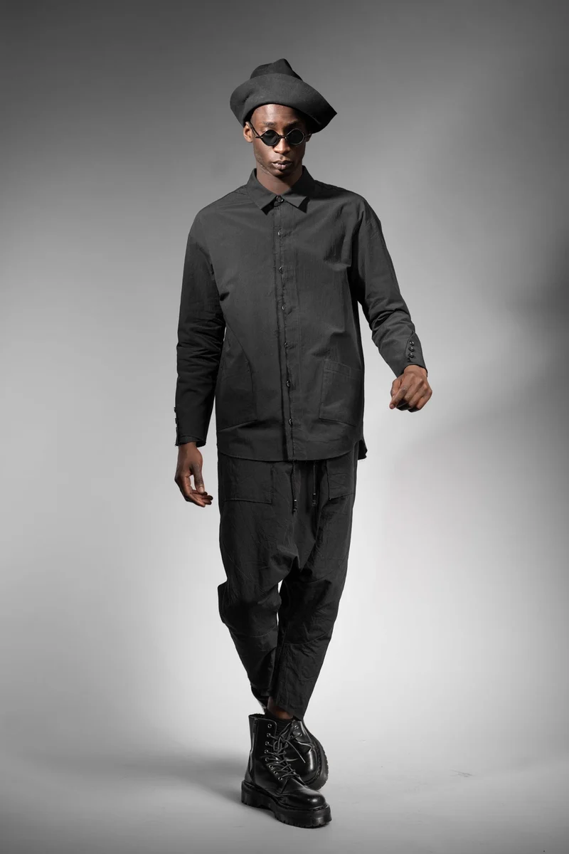 eigensinnig wien | Thoreau | Schwarze Designer Hemdjacke aus japanischer Baumwolle