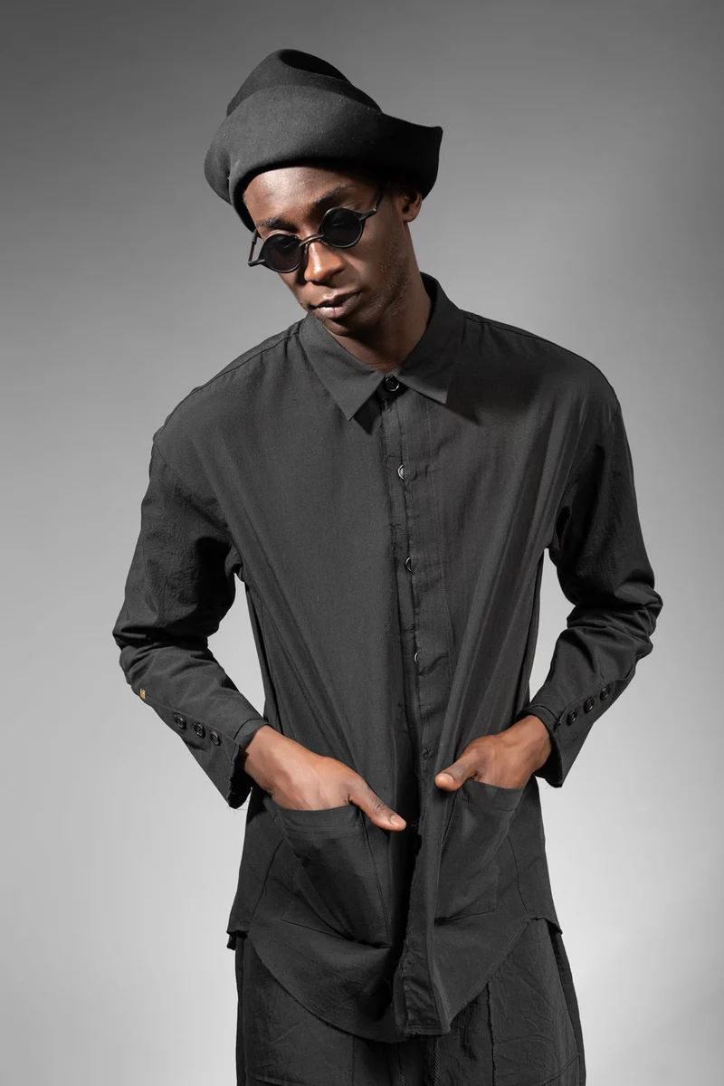 eigensinnig wien | Thoreau | Schwarze Designer Hemdjacke aus japanischer Baumwolle