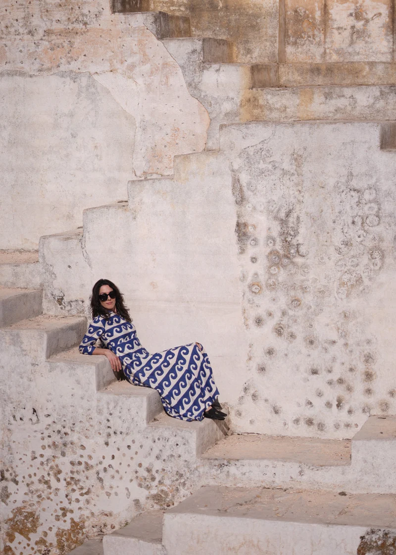 Kleid Cilla im Ocean Block Print von Komana