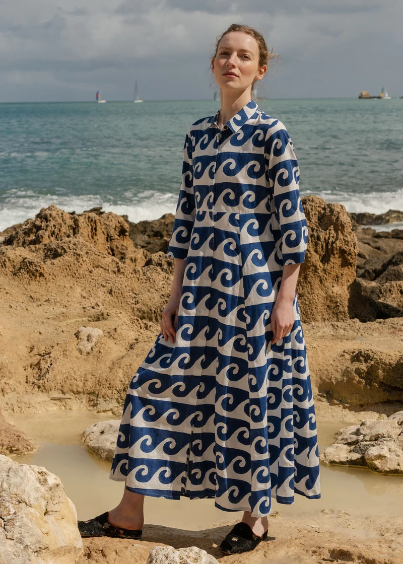 Kleid Cilla im Ocean Block Print von Komana