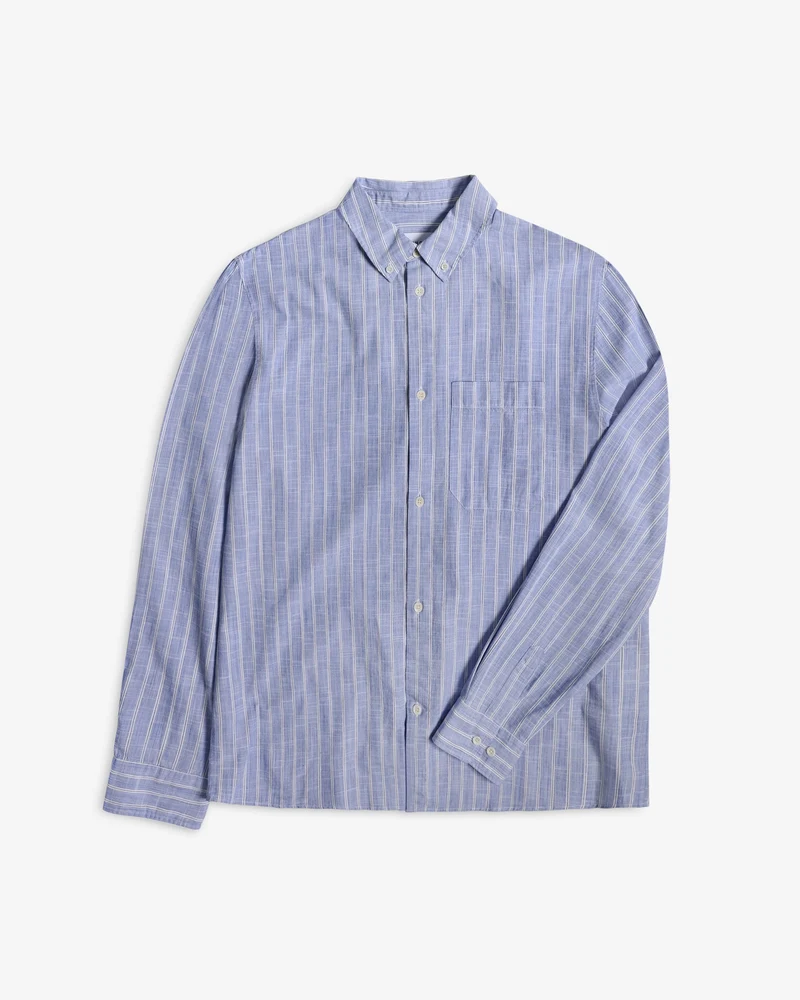 Blaues gestreiftes Hemd Button-Down aus Bio-Baumwolle von Rotholz