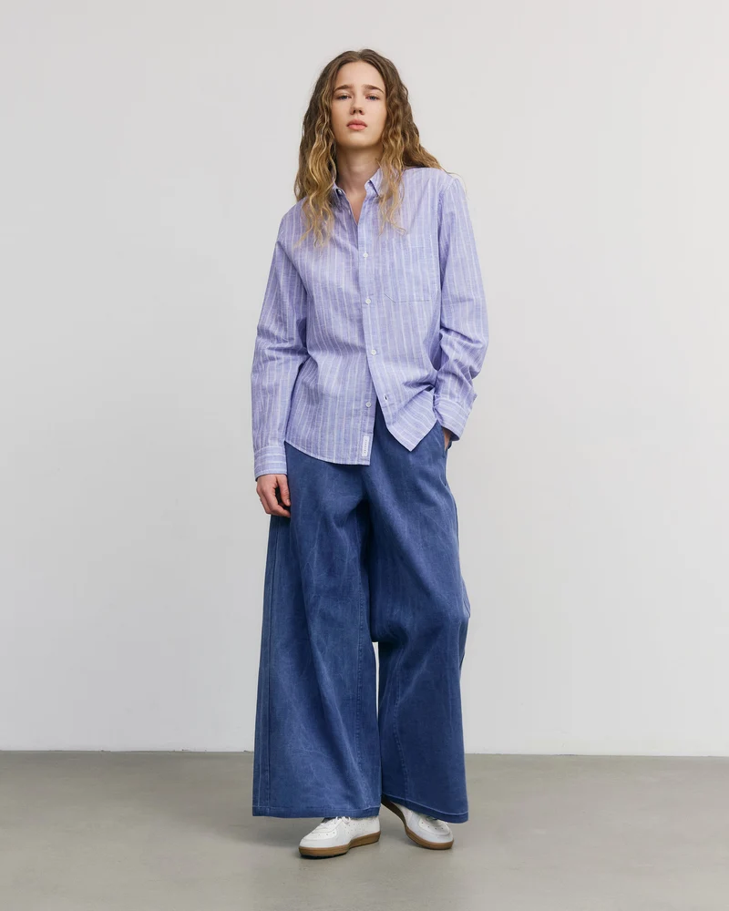 Blaues gestreiftes Hemd Button-Down aus Bio-Baumwolle von Rotholz