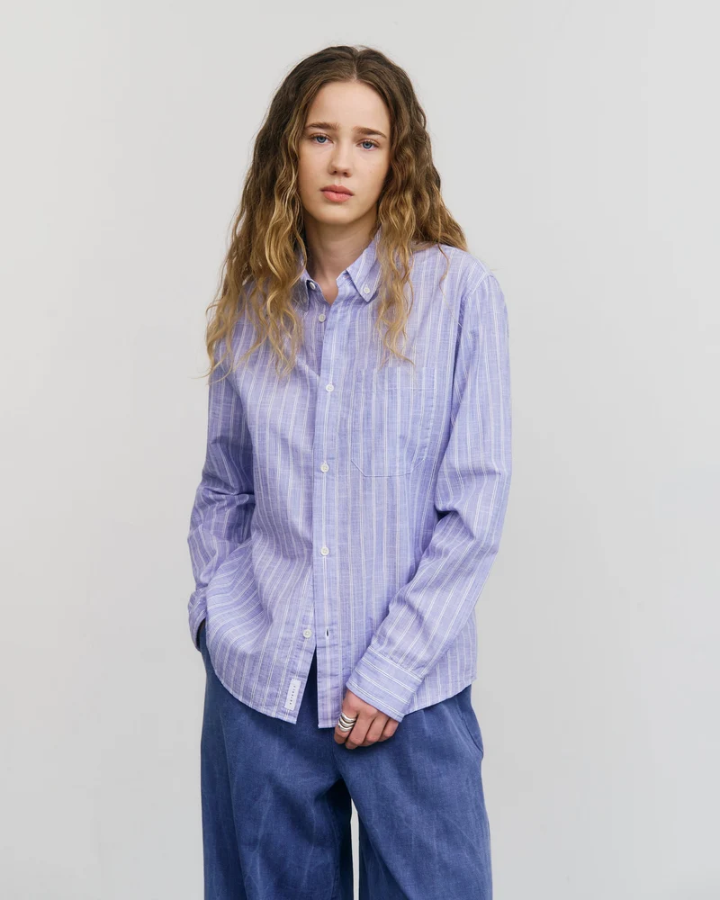 Blaues gestreiftes Hemd Button-Down aus Bio-Baumwolle von Rotholz