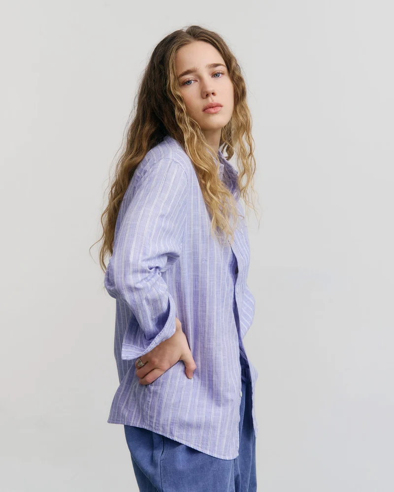 Blaues gestreiftes Hemd Button-Down aus Bio-Baumwolle von Rotholz