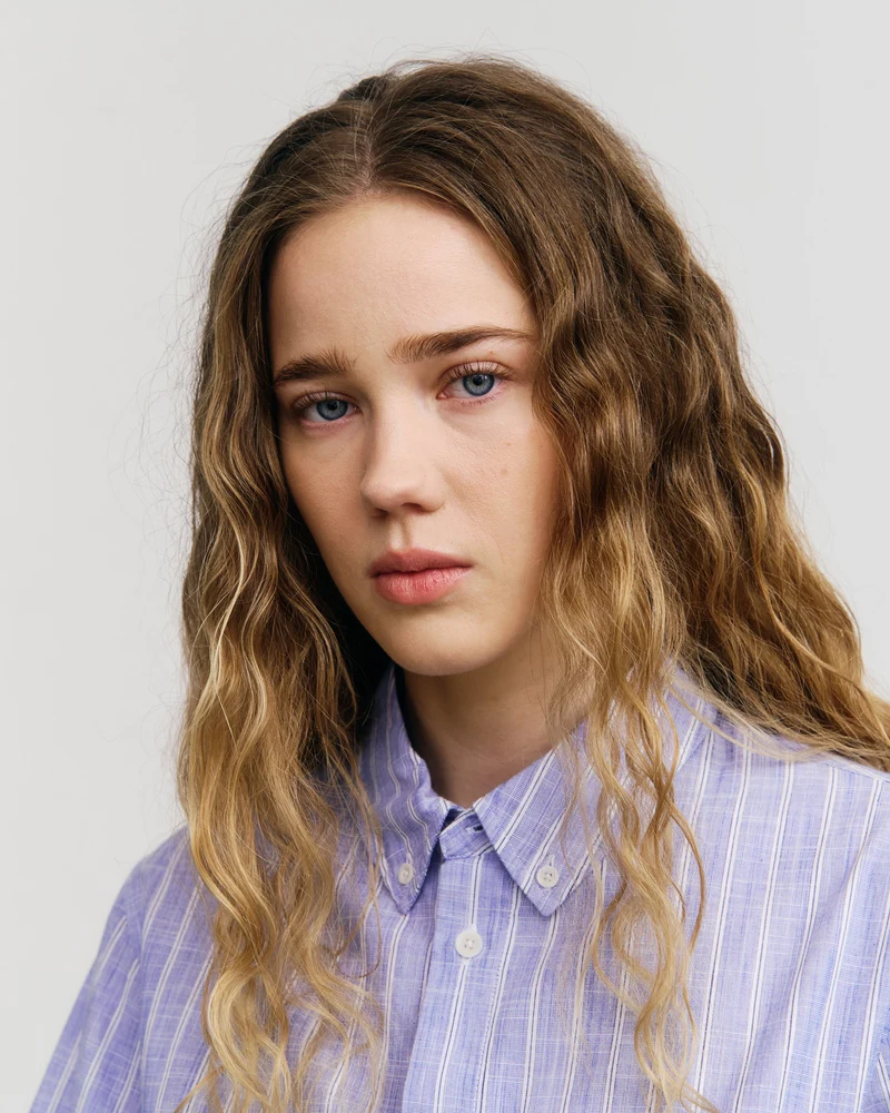 Blaues gestreiftes Hemd Button-Down aus Bio-Baumwolle von Rotholz