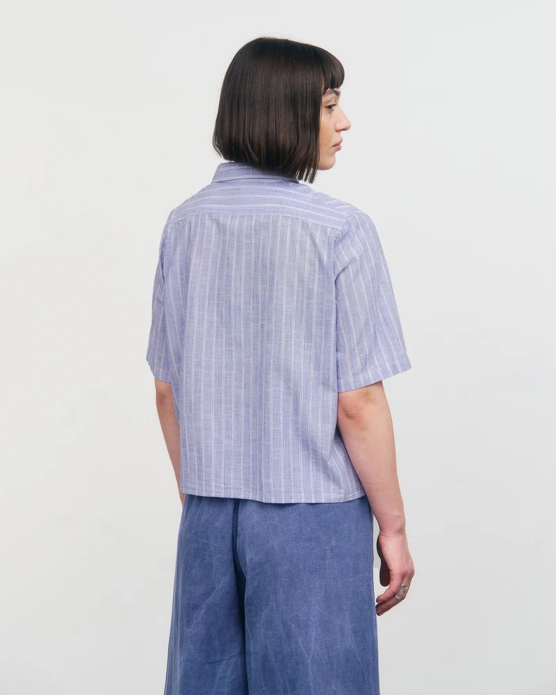 Blaues gestreiftes Hemd Bowling aus Bio-Baumwolle von Rotholz