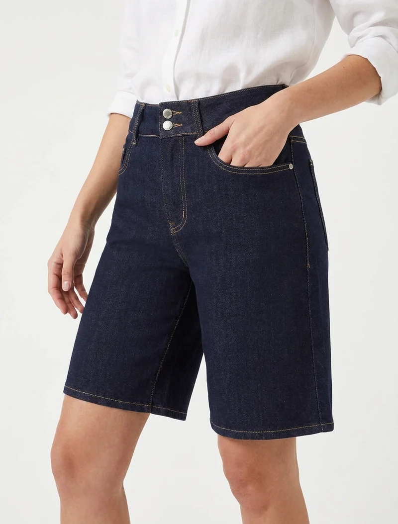 Jeans-Bermuda mit zwei Knöpfen - Rohblau