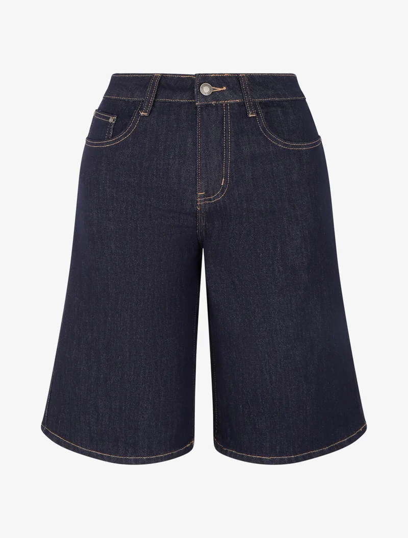 High-Waist-Jeans-Bermuda - Rohblau