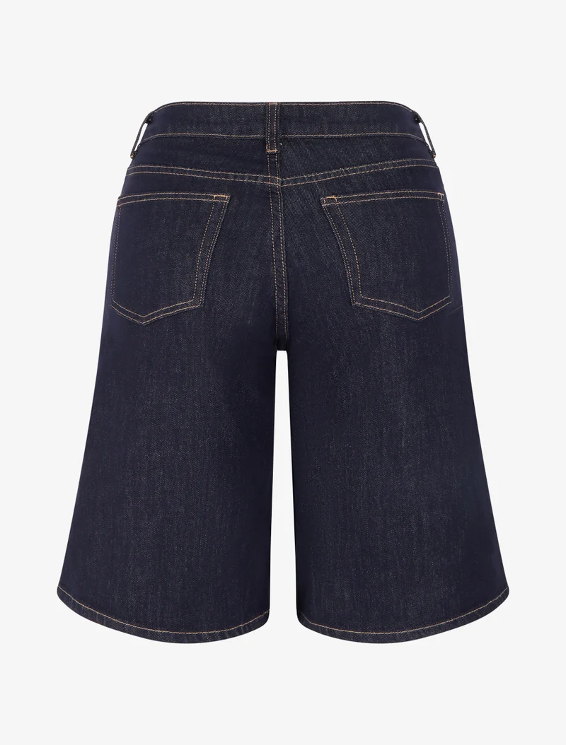 High-Waist-Jeans-Bermuda - Rohblau