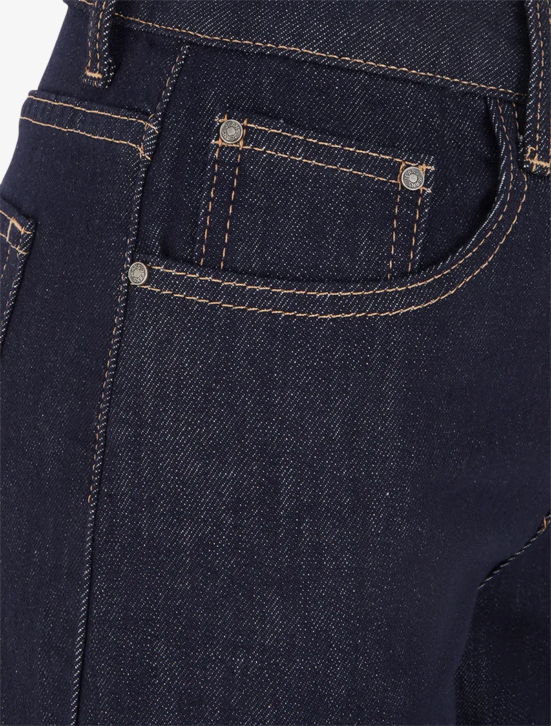 High-Waist-Jeans-Bermuda - Rohblau