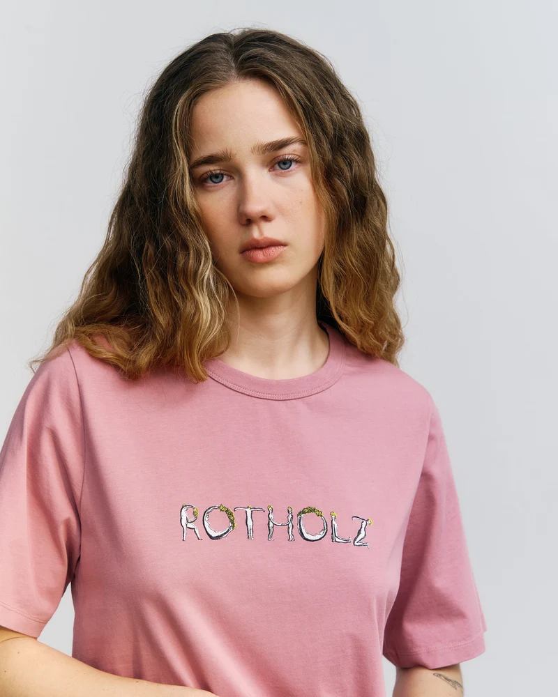 Pinkes Logo T-Shirt aus 100% Bio-Baumwolle von Rotholz