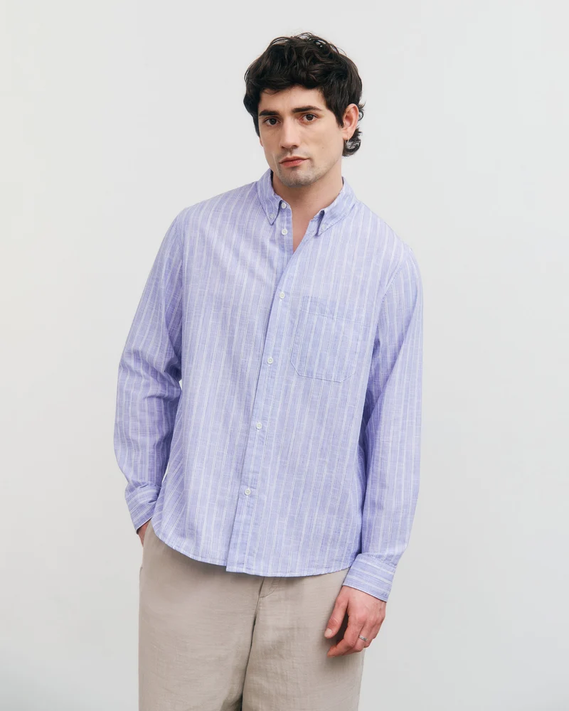 Button-Down Hemd Bio Baumwolle - Blau Gestreift