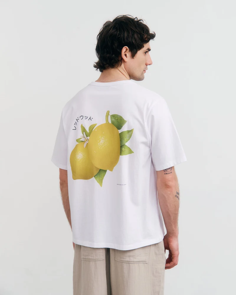 Weisses T-Shirt Lemon Print aus Bio-Baumwolle von Rotholz