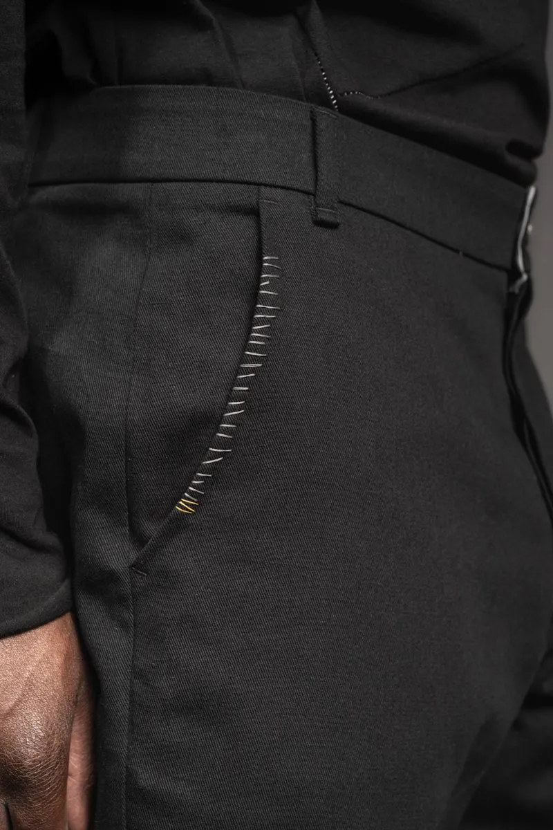 eigensinnig wien | Eisler | Extravagante, schwarze Herren Slim-Fit Designerhose aus leichter Baumwolle