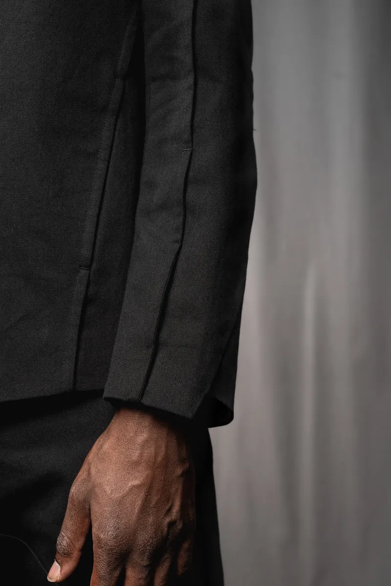eigensinnig wien | Walpole | Leichtes Herren Designersakko mit Stehkragen aus schwarzer Gabardine-Baumwolle