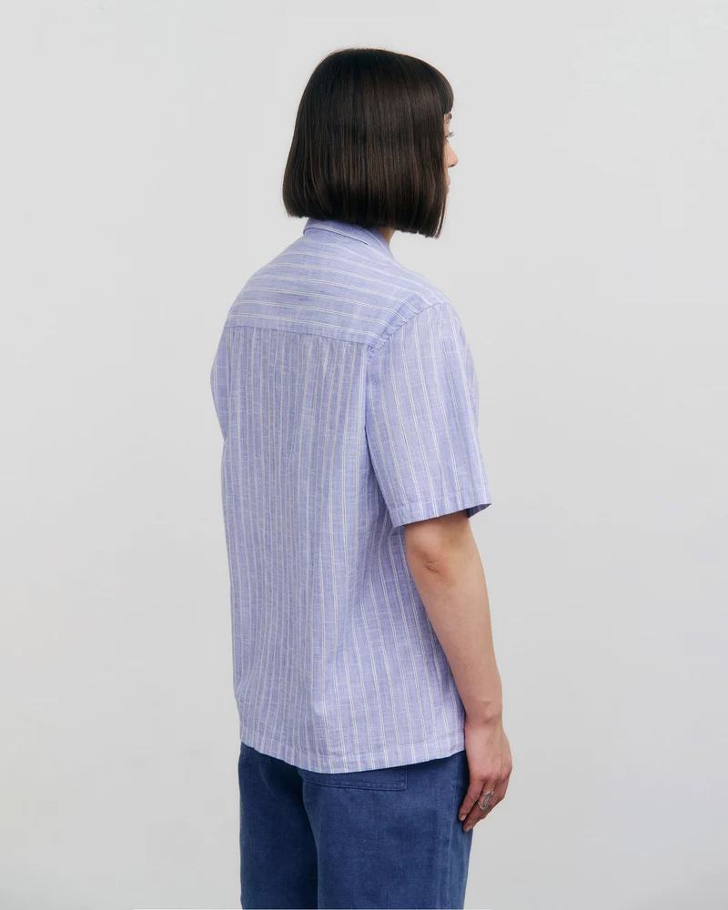 Blaues gestreiftes Hemd Bowling aus Bio-Baumwolle von Rotholz