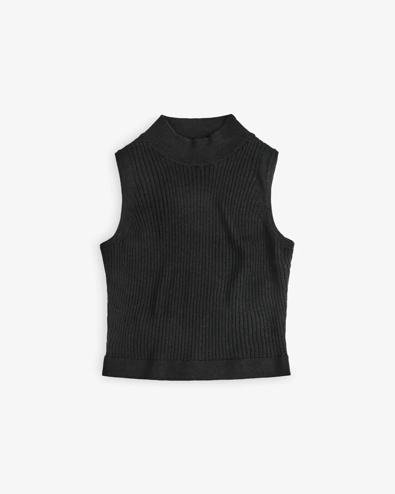Schwarzes Stricktop Singlet aus 100% Merinowolle von Rotholz
