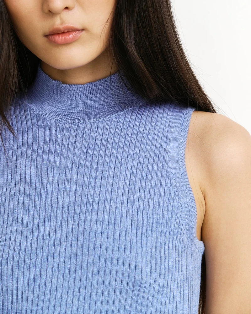 Blaues Stricktop Singlet aus 100% Bio-Merinowolle von Rotholz