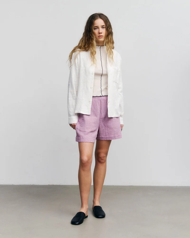 Pinke Musselin Shorts aus Bio-Baumwolle von Rotholz