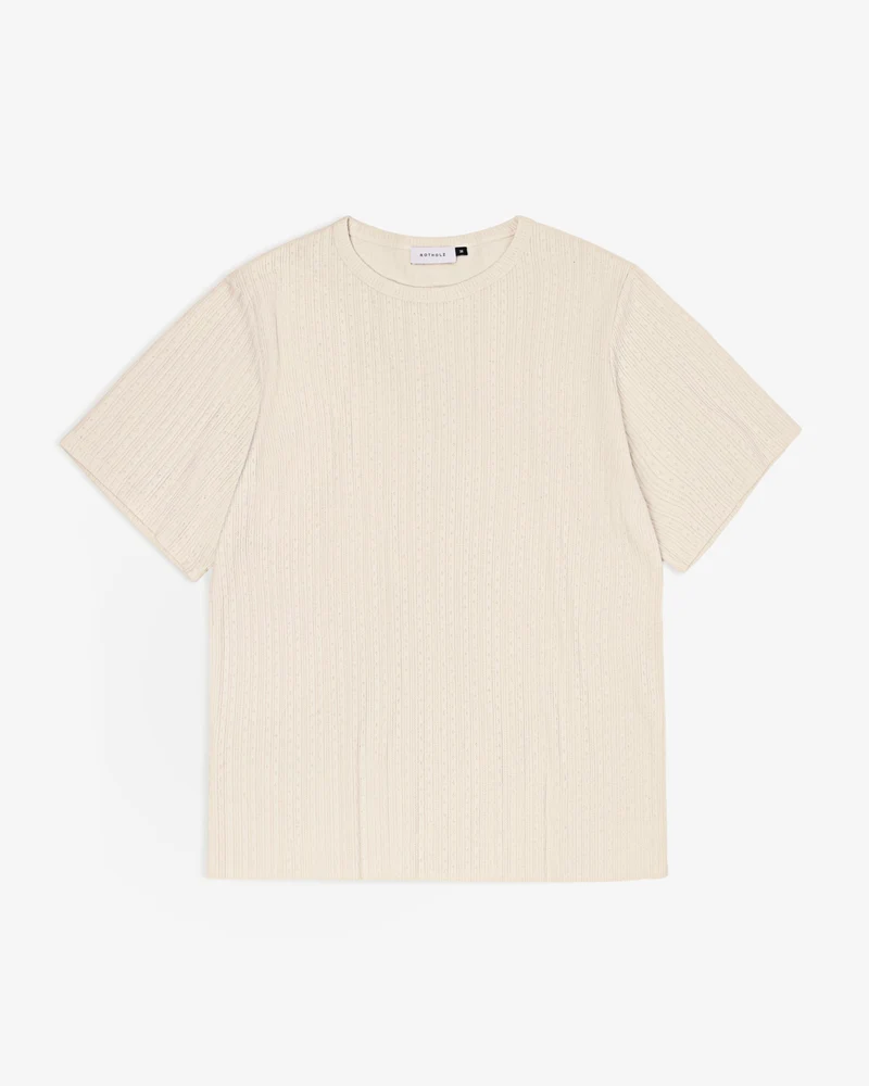 Beiges geripptes T-Shirt aus Bio-Baumwolle von Rotholz