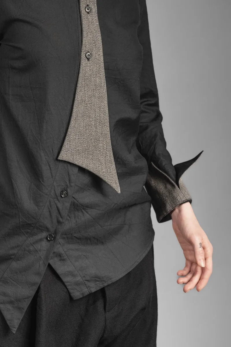 eigensinnig wien | Grace | Asymmetrische, schwarze Designer Hemdbluse mit abnehmbarer Krawatte für Damen