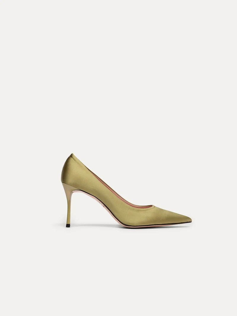 Grüne Pumps 8 pm Romantic dinner aus recyceltem Satin von Bikkou