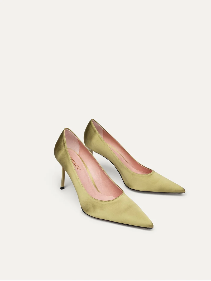 Grüne Pumps 8 pm Romantic dinner aus recyceltem Satin von Bikkou