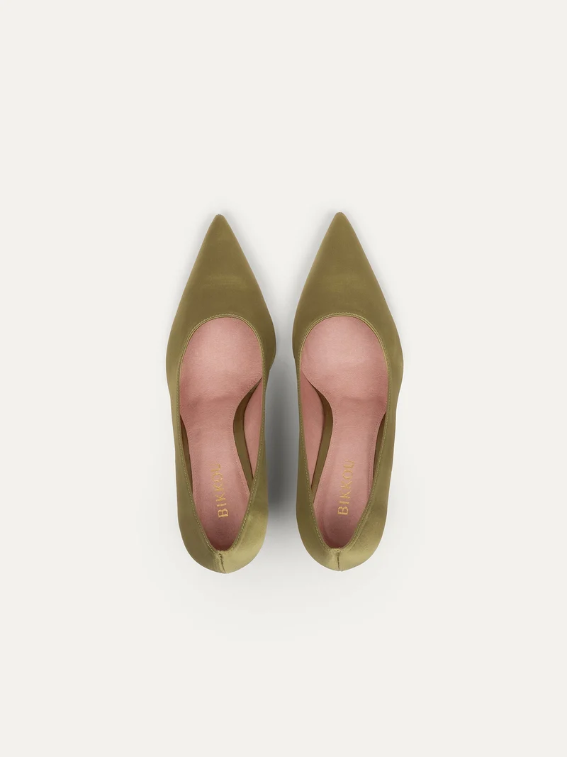 Grüne Pumps 8 pm Romantic dinner aus recyceltem Satin von Bikkou