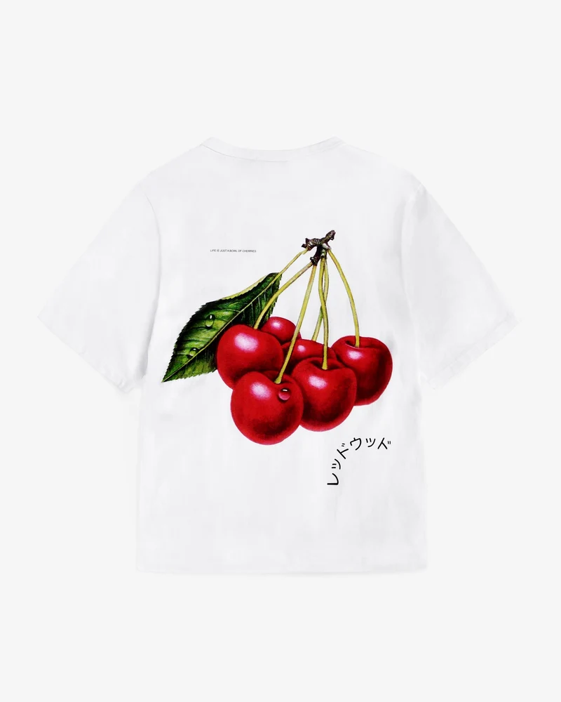 Weisses T-Shirt Cherry Print aus Bio-Baumwolle von Rotholz